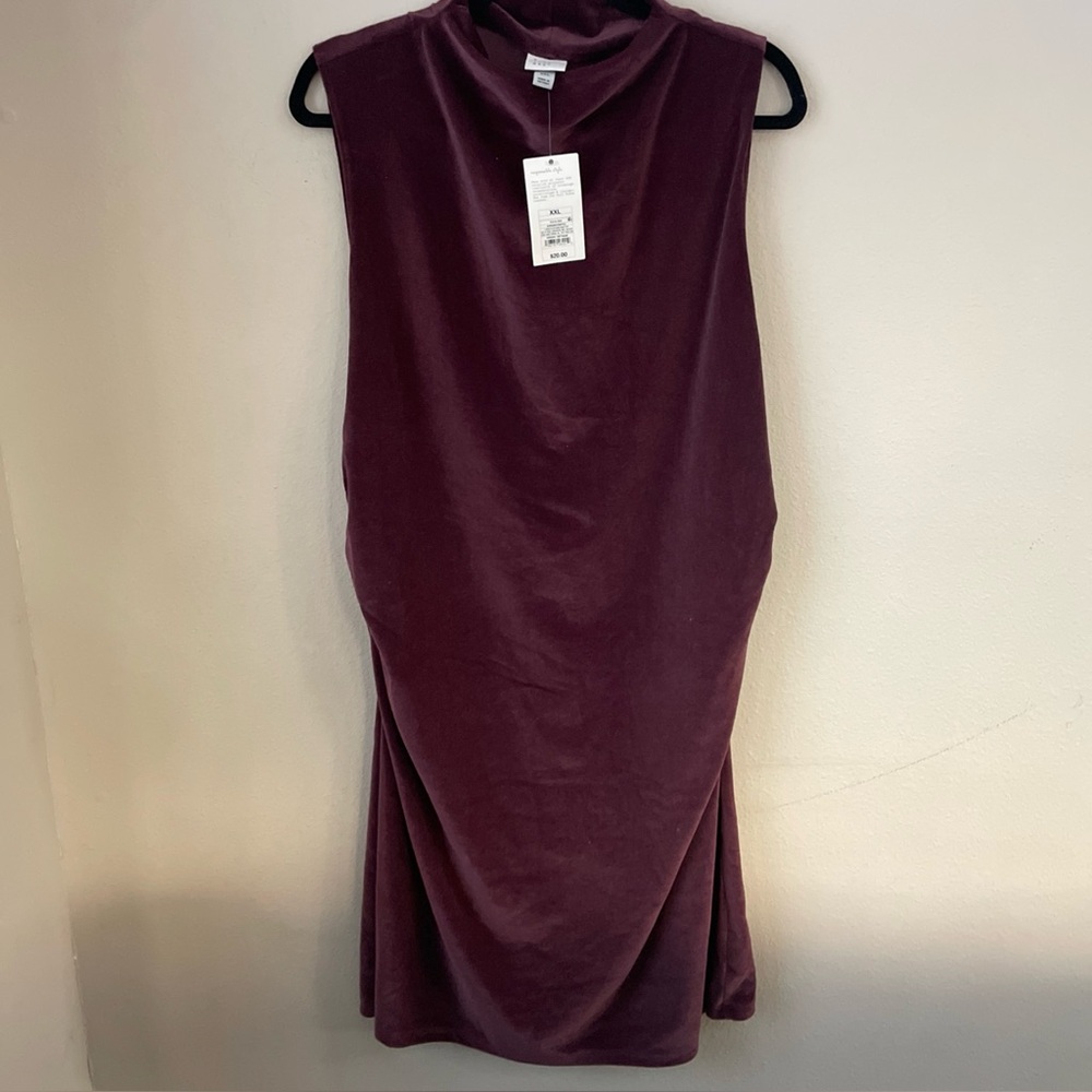 New A new day Women's Burgundy Dress Bodycon Velour Side Ruched Size XXL